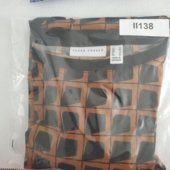 Susan Graver Womens Geometric Liquid Knit Bateau Neck Tunic Top Size S Career - Picture 8 of 8